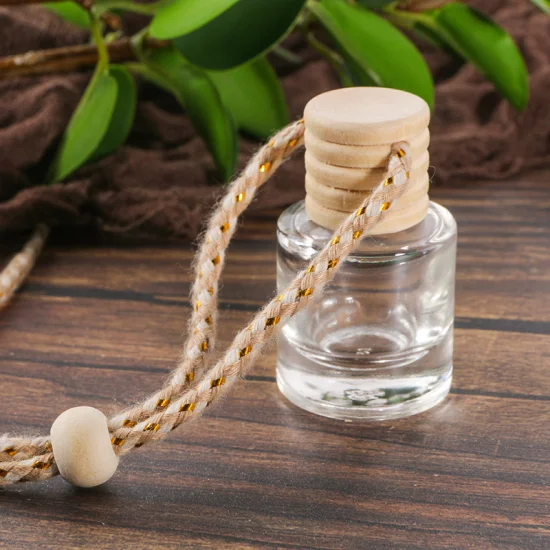 Different Shapes Cut Bottles 8ml Empty Hanging Freshener Pendant Car Decoration Custom Logo Vent Air Round Square Wooden Cap Glass Perfume Bottle Diffuser